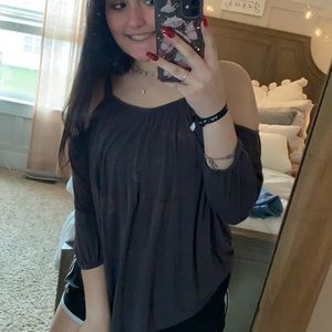 Tan, Off-the-shoulder Blouse